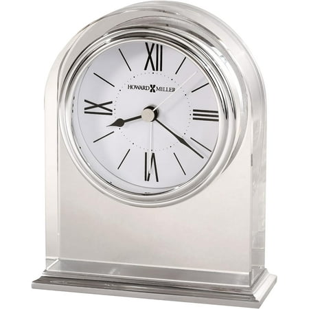 Optica Table Clock 645-757 – Crystal Arch, Brushed/Polished Aluminum Base, Silver-Tone Waterfall Bezel, Felt Bottom, Quartz Alarm Movement