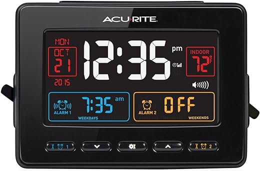 AcuRite 13024 Atomic Dual Alarm Clock with USB Charging, Black