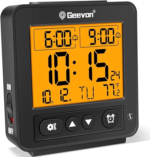 Geevon Smart Night Light Small Digital Alarm Clock with 2 Increasing Beep Alarm,Indoor Temperature, Battery Operated Travel Clock for Bedroom, Bedside,Desk(Black)