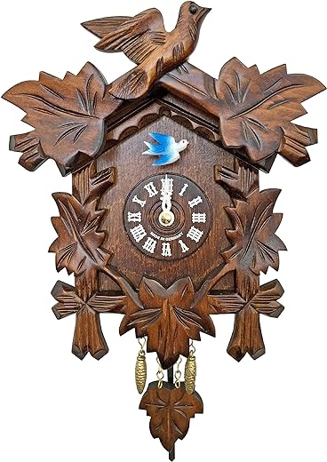 0825QP Engstler Battery-Operated Clock-Mini Size with Music/Chimes-7.5" H x 6.5" W x 2.75" D, Brown