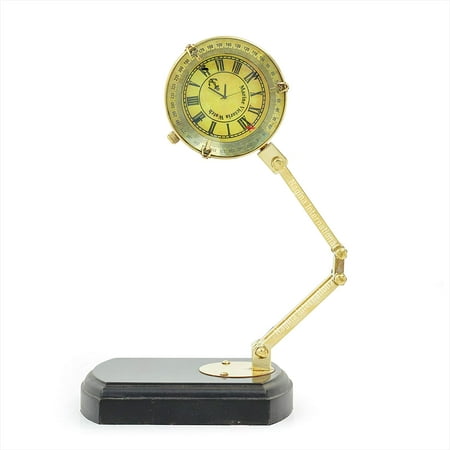 11 Black Base Folding / Foldable Table Desk Clock | Solid Brass Polished Round Roman Numeral Antique Vintage Style Analogue Clock For Time Keeping | House Warming & Gifts Supplies | Scalable Arms