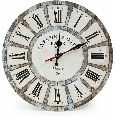 12 Inch Silent Vintage Round Wooden Wall Clock Roman Numeral Vintage Rustic Style Chic Home Decor Round Wooden Wall Clock (Roman Holiday)