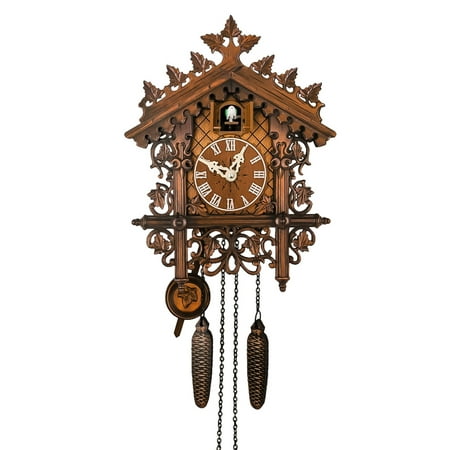 2024 Upgraded Cuckoo Clock Traditional Chalet Forest House Clock Handcrafted Wooden Wall P-endulum Quartz Clock