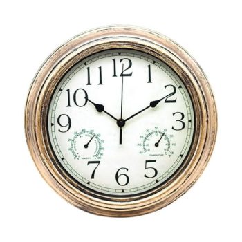 Indoor Outdoor Waterproof Wall Clock with Thermometer and Hygrometer Combo, 12 Retro Battery Operated Quality Quartz Round Clock for Patio Home Decor