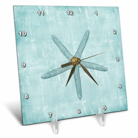 3dRose Aqua Starfish Abstract beach theme, Desk Clock, 6 by 6-inch