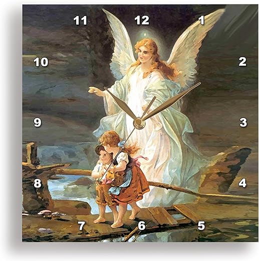 3dRose LLC Guardian Angel Wall Clock, 10 by 10-Inch