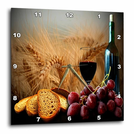 3dRose Wine Bread Grapes - Wall Clock, 10 by 10-inch