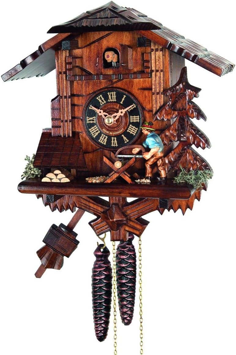 4358 Engstler Weight-Driven Cuckoo Clock-Full Size-10.5 H x 10 W x 6 D, Brown