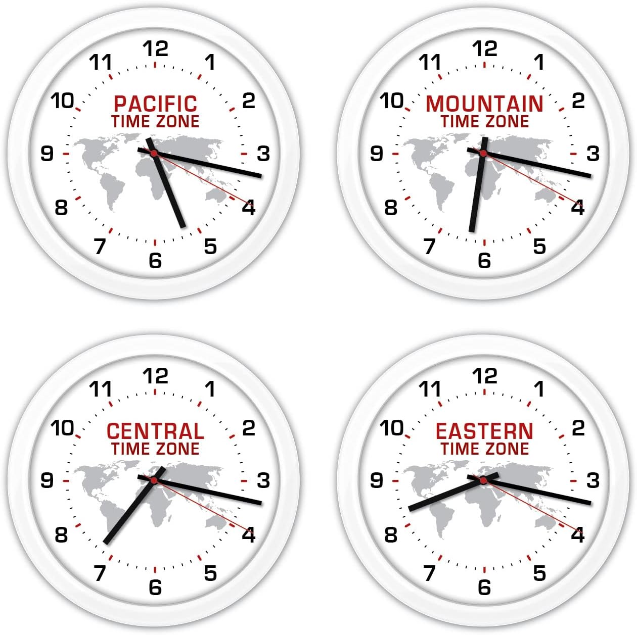 4 Time Zones Wall Clocks - White World Globe Home Decor