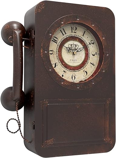 Abdurey Retro Old Telephone Wall Clock with Hidden Safe, Battery Operated Quartz Metal Wall Clocks, Large Rectangular Vintage Decor Clocks, for Farmhouse, Living Room(16" H x 12" W x 4" D)