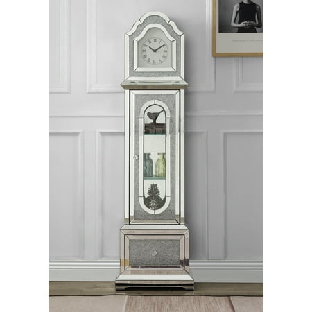 ACME Noralie GRANDFATHER CLOCK with LED Mirrored Design and Faux Diamonds - Elevate Home Decor