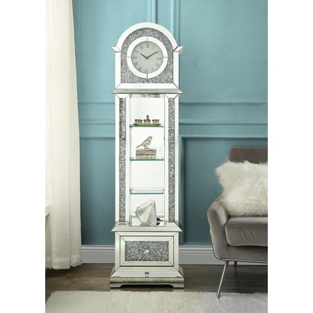 ACME Noralie Grandfather Clock with LED Mirrored Design and Faux Diamonds - Add Modern Sophistication