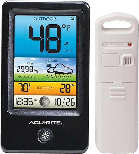 AcuRite 00509 Color Weather Station with Count Temperature/Humidity/Forecast,Black and White