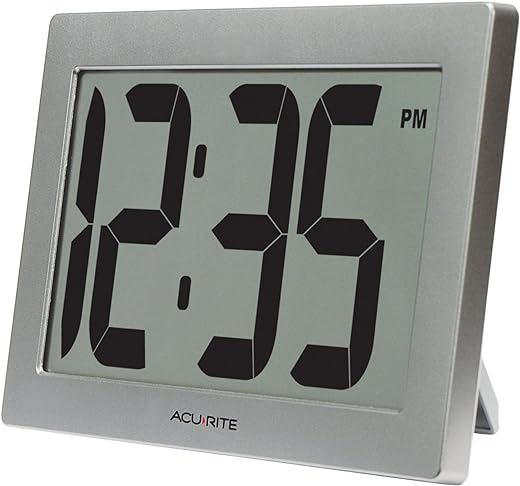 AcuRite 75102RM 9.5" Large Digital Clock with Intelli-Time Technology,Siliver,6-inch height=