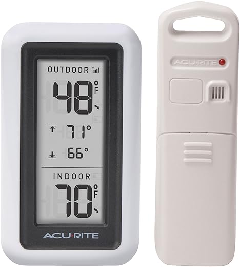 AcuRite Digital Thermometer with Indoor, Outdoor Temperature and Daily High and Lows (00424CA), White