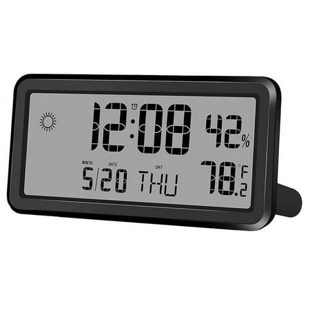 Alarm Clock for Bedroom,Digital Wall Clocks,With Date,Week,Indoor Temperature and Humidity,Battery Operated Black