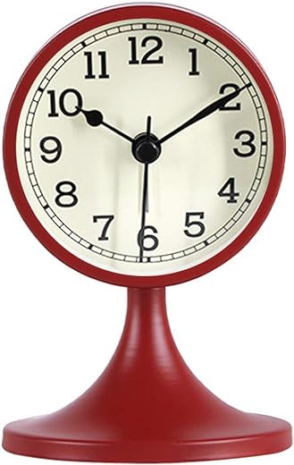 Alarm Clock Round Vintage Non Ticking Battery Operated for Bedroom,Red