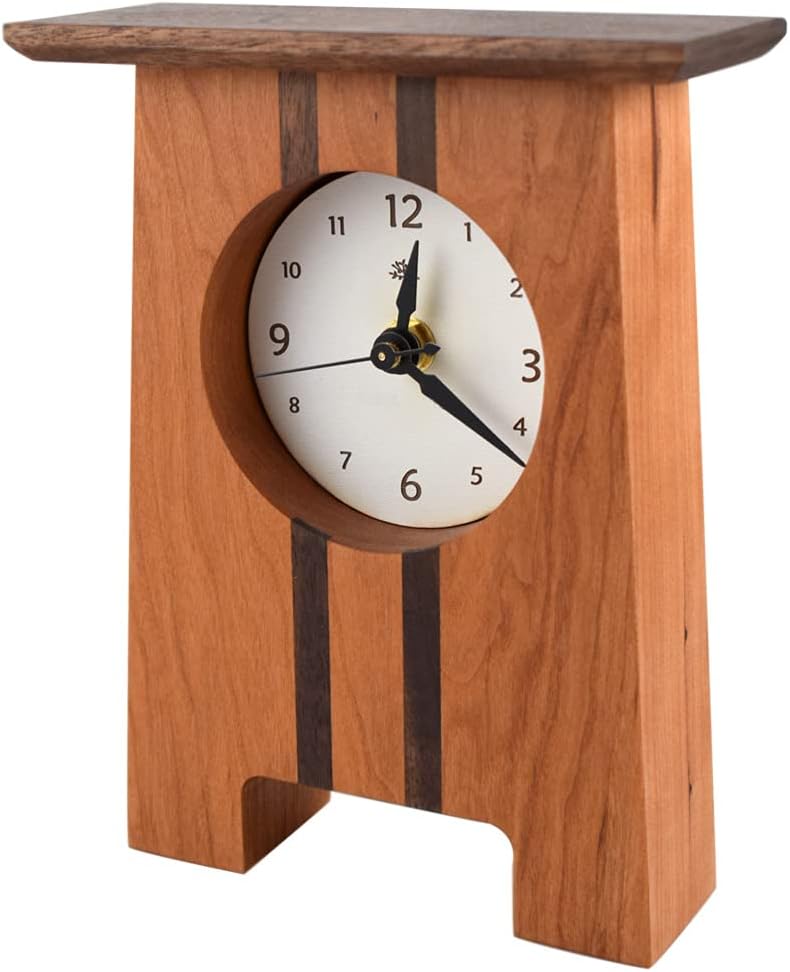 American Made Craftsman Style Desk Clock, Cherry and Walnut, 7.75"