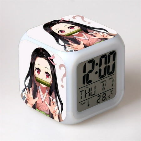 Anime Demon Slayer Alarm Clock Nezuko Tanjiro Zenitsu Action Figure LED Digital Seven Color Changing Glowing Battery Alarm Clocks