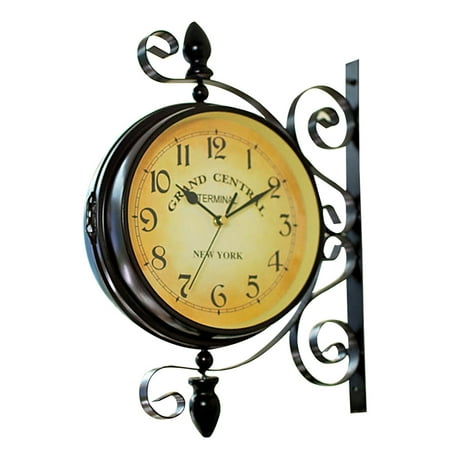 AntiGuyue Vintage Double Sided Wall Clock Iron Silent Quiet Grand Central Station Wall Clock Art Clock Decorative Double Faced Wall Clock 360 Degree Rotate Antique Wall Clock