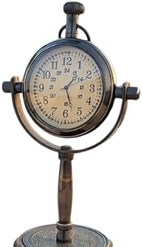 Antique Brass Desk Clock Vintage Victoria London Battery Operated Analog Hanging Clock for Home & Office Table Decor