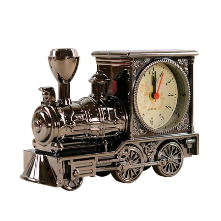 Antique Locomotive Shape Alarm Clock Plastic Model Alarm Clock Creative Desktop Decor (Grey)