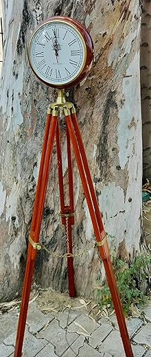 Antique Victorian London Vintage Style Table & Floor Clock with Adjustable Wooden Tripod Stand (60 inch)