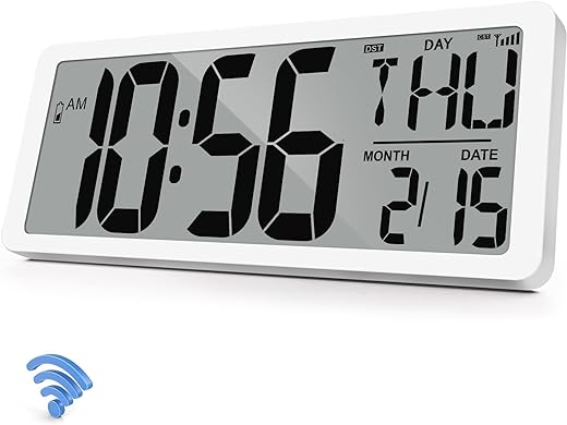 Atomic Clock 14.2" Digital Wall Clock Battery Operated Atomic Wall Clock Digital Alarm Clock with Day Date & Temperature Large Digital Wall Clock for Wall Bedroom Living Room Classroom Home Office