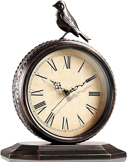 AYRELY® 8-Inch Antique Mantel Clock, Large Vintage Desk Clocks for Living Room Decor, Battery Operated Decorative Table Top Bird Clocks for Home,Office, Living Room, Bedroom,Farmhouse(Metal Bird)