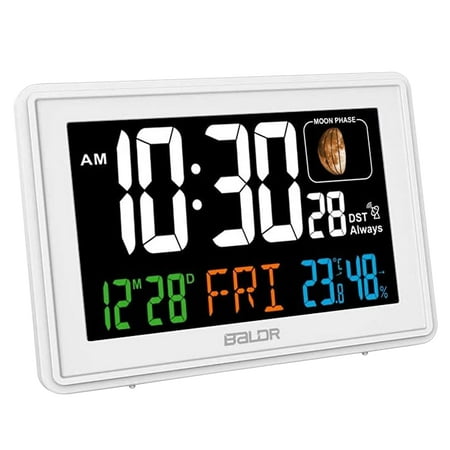 BALDR Atomic Alarm Clock - Large Color Display Digital Desk Clock (White)