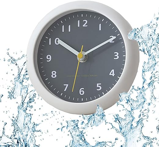 Bathroom Waterproof Wall Clock, Gray, Analog, 6.3 in, Suction Cup, Modern Silent Small Wall Clock for Living Room and Kitchen