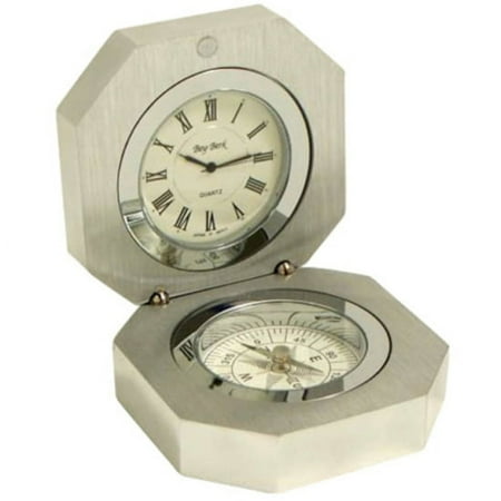 Bey-Berk International Compass Stainless Steel Desktop Clock