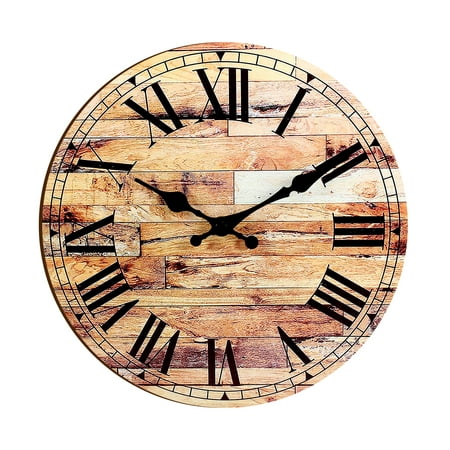 Bocaoying 10 Inch Wall Clock,Beach Outdoor Clock for Patio,Wooden Round Wall Clock Battery Operated,Non Ticking Decor Wall Clock for Home,Kitchen, Bathroom