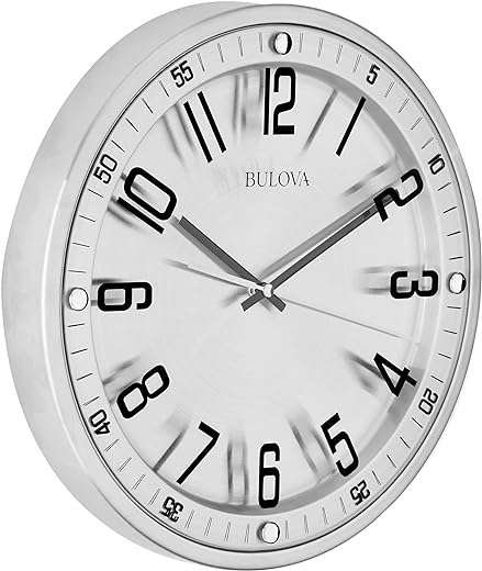 Bulova C4646 Silhouette Wall Clock, 16 Diameter, Silver