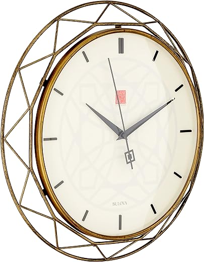 Bulova Clocks C4834 Luxfer Prism 14 Inch Frank Lloyd Wright Inspired Wall Clock