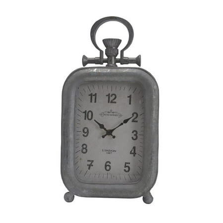 CC Home Furnishings 13.25 Silver and Black Classic Vintage Rectangular Tall Table Clock