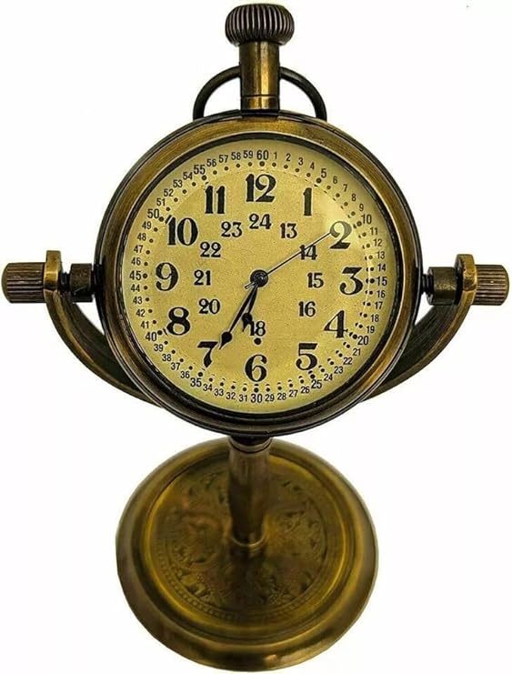 Clock Desk Vintage Table Top Antique Tabletop Brass Decorative Gift Mechanical Brown 5 Inch