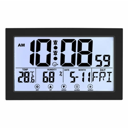 Clock with Outdoor and Indoor Temperature - Self-Setting Alarm Day Digital Clock Large Dispaly, Battery Operated Wall Clocks or Desk Clocks for Bedroom,Livingroom,Office