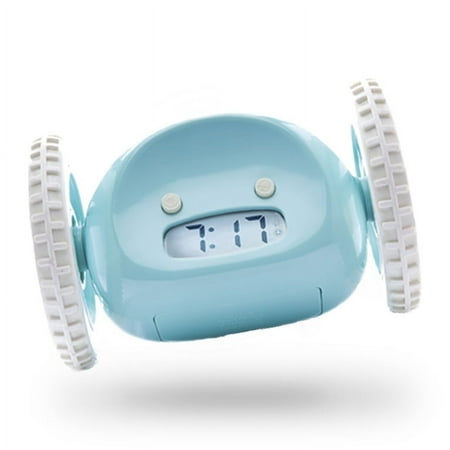 Clocky Alarm Clock on Wheels (Original) | Extra Loud for Heavy Sleeper (Adult or Kid Bed-Room Robot Clockie) Funny, Rolling, Run-Away, Moving, Jumping (Blue)