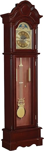 Coaster Home Furnishings Grandfather Clock with Chime Brown Red and Clear, Cherry, 10" D x 22" W x 78.5" H (900749)