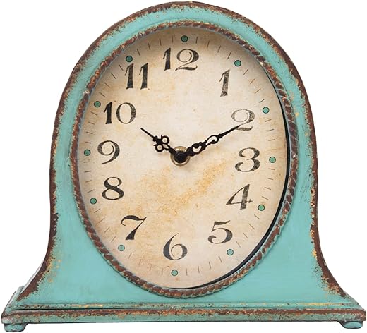 Creative Co-Op Metal Mantel Clock with Aqua Finish