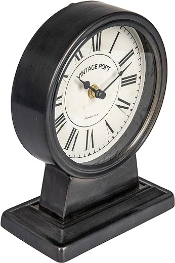 Creative Co-Op Vintage Metal Mantel Clock, Gunmetal Black