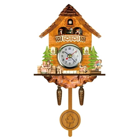 Cuckoo Clock Antique Wooden Cuckoo Birdhouse Wall Clock Home Decor Hanging Cuckoo Clock Auto Swing Bell Pendulum Home Decor