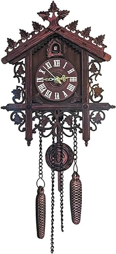 Cuckoo Clock for Wall Traditional Vintage Bird Clock Coo Coo Clock Carved with Bird Pendant Roman Numeral Decorative Density Board Wall Clock for Home Living Room, Dark Black