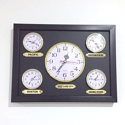 Customizable 4+1 Time Zone Clock. Multiple Customizable Wall Clocks for 5 Regions or Cities. Wall Clock 5 time Zone Clock.