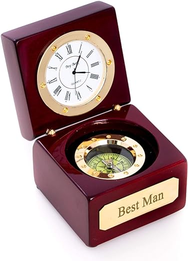 Custom Navigator Compass with Clock in Lacquered Rosewood hinged Box with Brass Accents by Bey-Berk