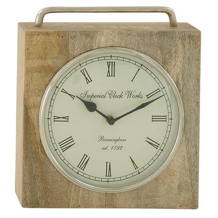 DecMode 11 Brown Mango Wood Clock with Silver Top Handle