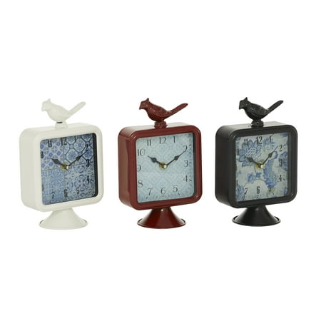 DecMode 9 Multi Colored Metal Bird Clock, Set of 3