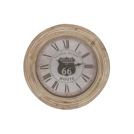 Decmode Farmhouse 31 inch Route 66 round pine wood-framed wall clock, Light Brown