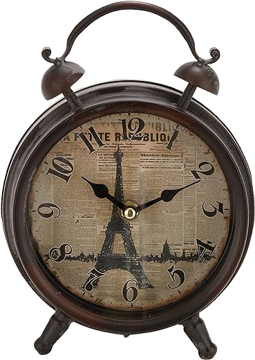 Deco 79 Metal Eiffel Tower Clock with Bell Style Top, 6" x 3" x 9", Black